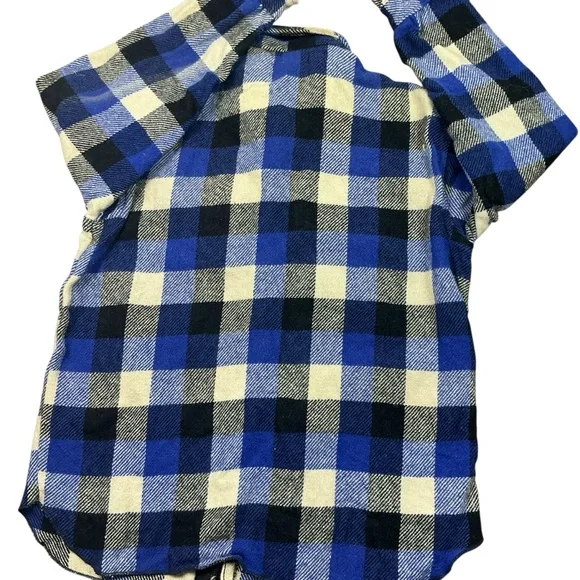 Vintage Yorke wool buffalo plaid blue and black button front flannel SZ Medium - Picture 3 of 4